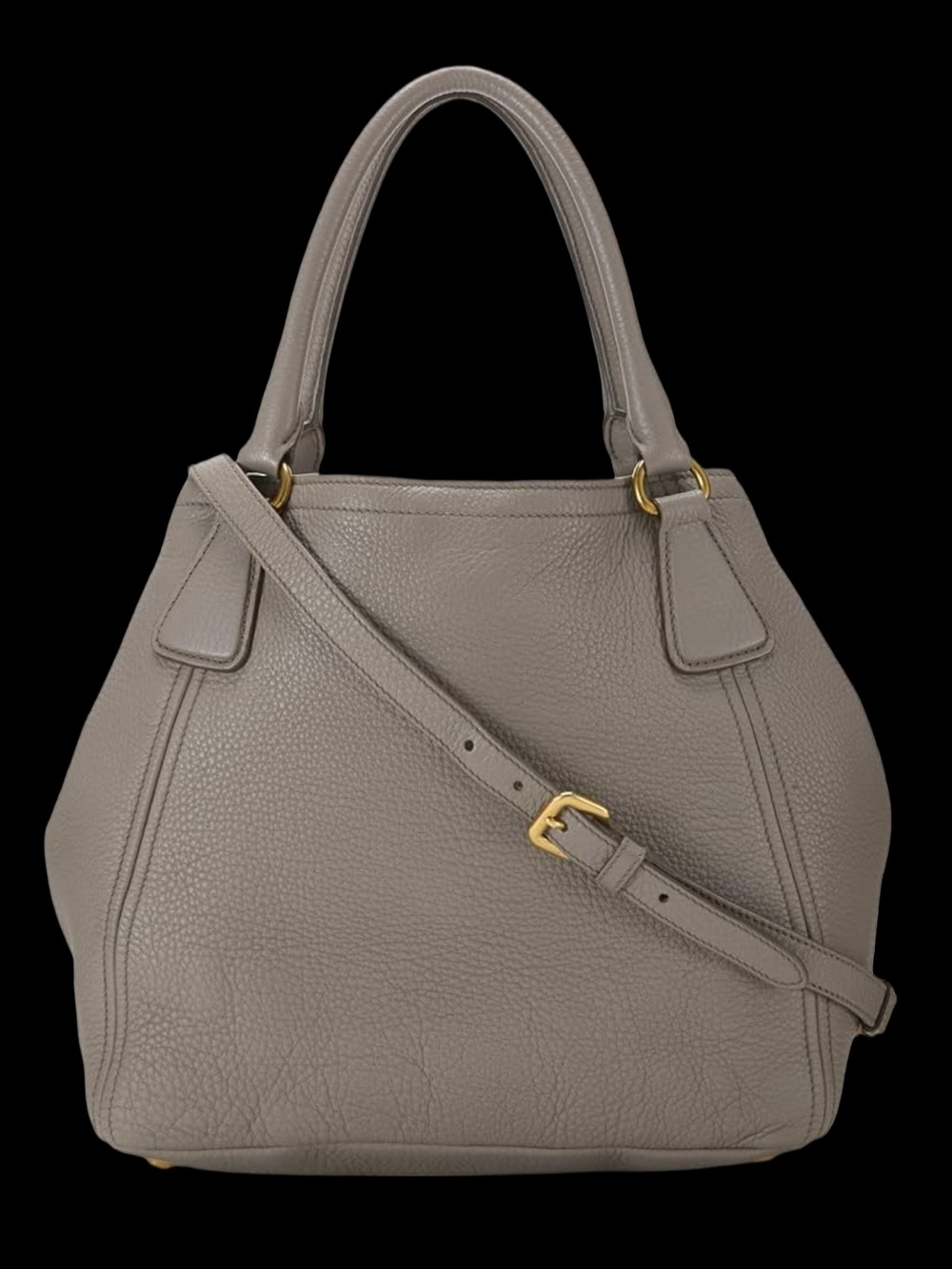 Prada Gray Pebbled Leather Shoulder Bag with Gold Hardware - Picture 4 of 6